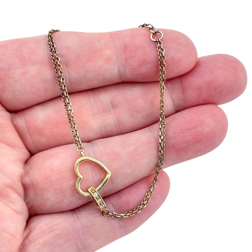 Vintage Sterling Silver 925 Gold Heart Bracelet 7"-8.25"